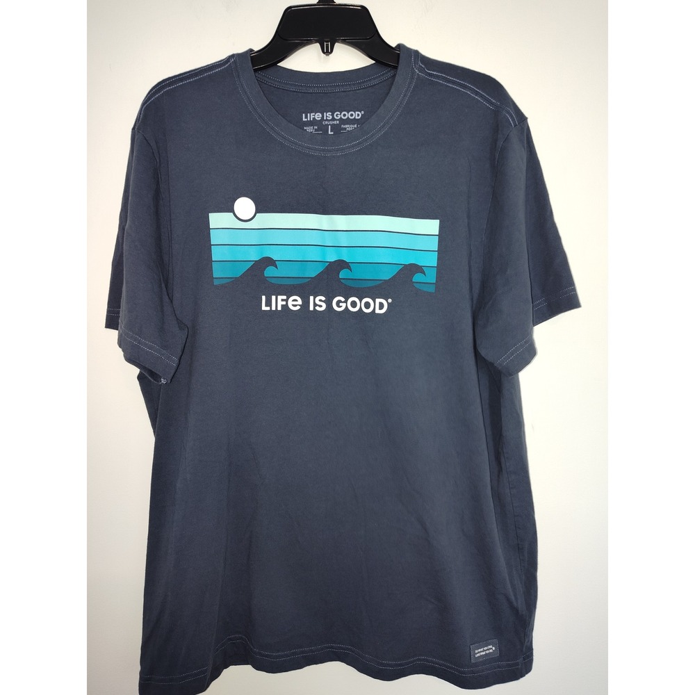 Life is Good‎ Mens Crusher Tee Navy Blue Ocean Waves Graphic T-Shirt Large